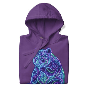 Purple unisex premium pullover hoodie featuring neon psychedelic bear design on front by Mad Lad Designs