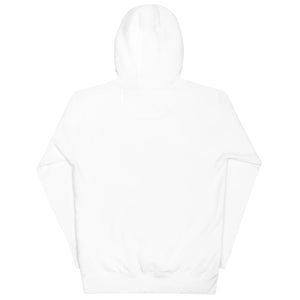 Unisex premium white pullover hoodie with hood, plain back, soft cotton fabric, streetwear style