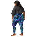 Woman wearing neon psychedelic print leggings, streetwear fashion by Mad Lad Designs