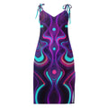 Psychedelic neon print slip dress with abstract colorful patterns, Mad Lad Designs streetwear