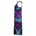 Black psychedelic slip dress with neon purple, teal, and pink abstract patterns by Mad Lad Designs