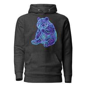 Charcoal heather unisex premium pullover hoodie with vibrant neon psychedelic bear design Mad Lad Designs