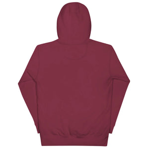 Maroon unisex premium pullover hoodie back view, plain comfortable cotton streetwear