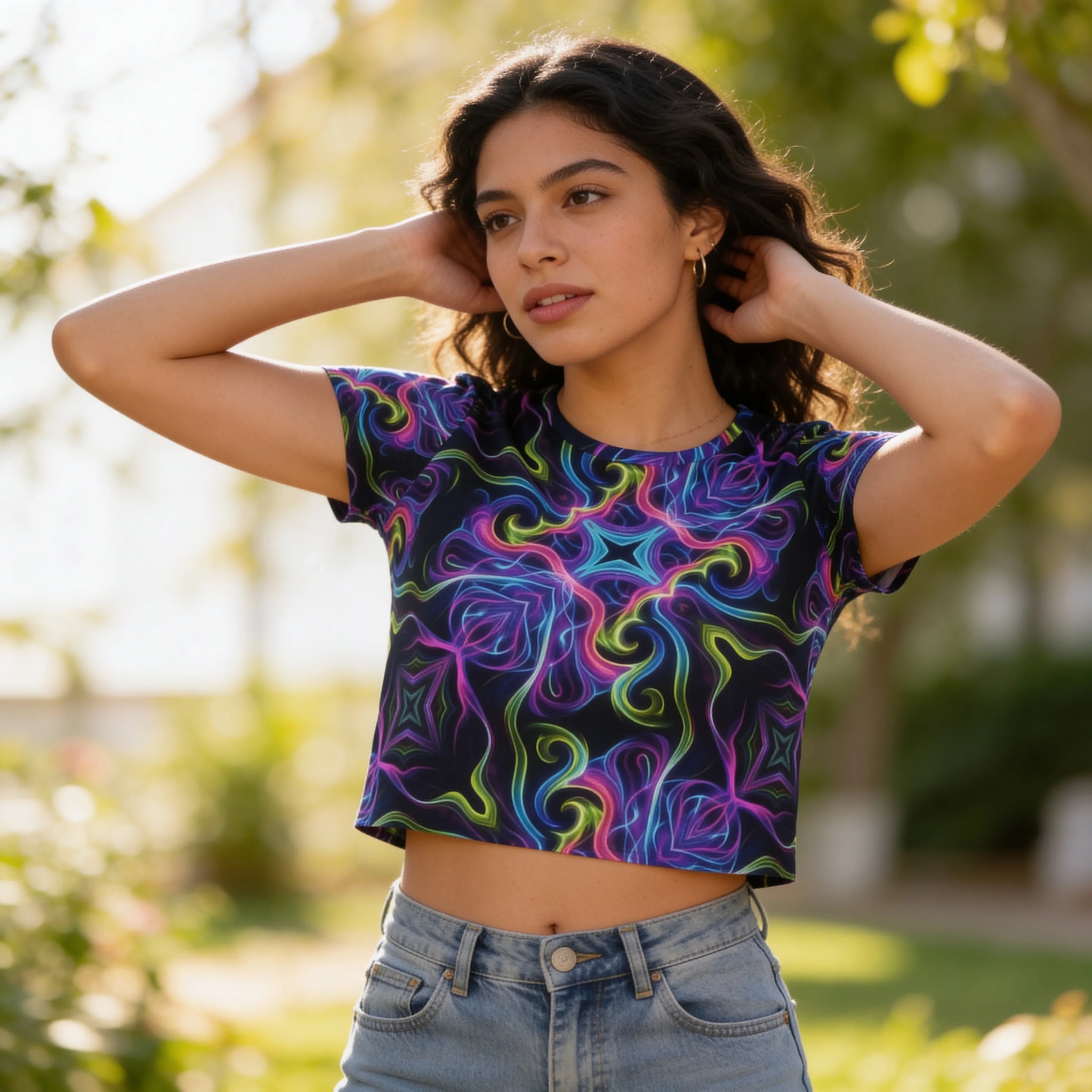 Neon Kaleidoscope Crop Tee