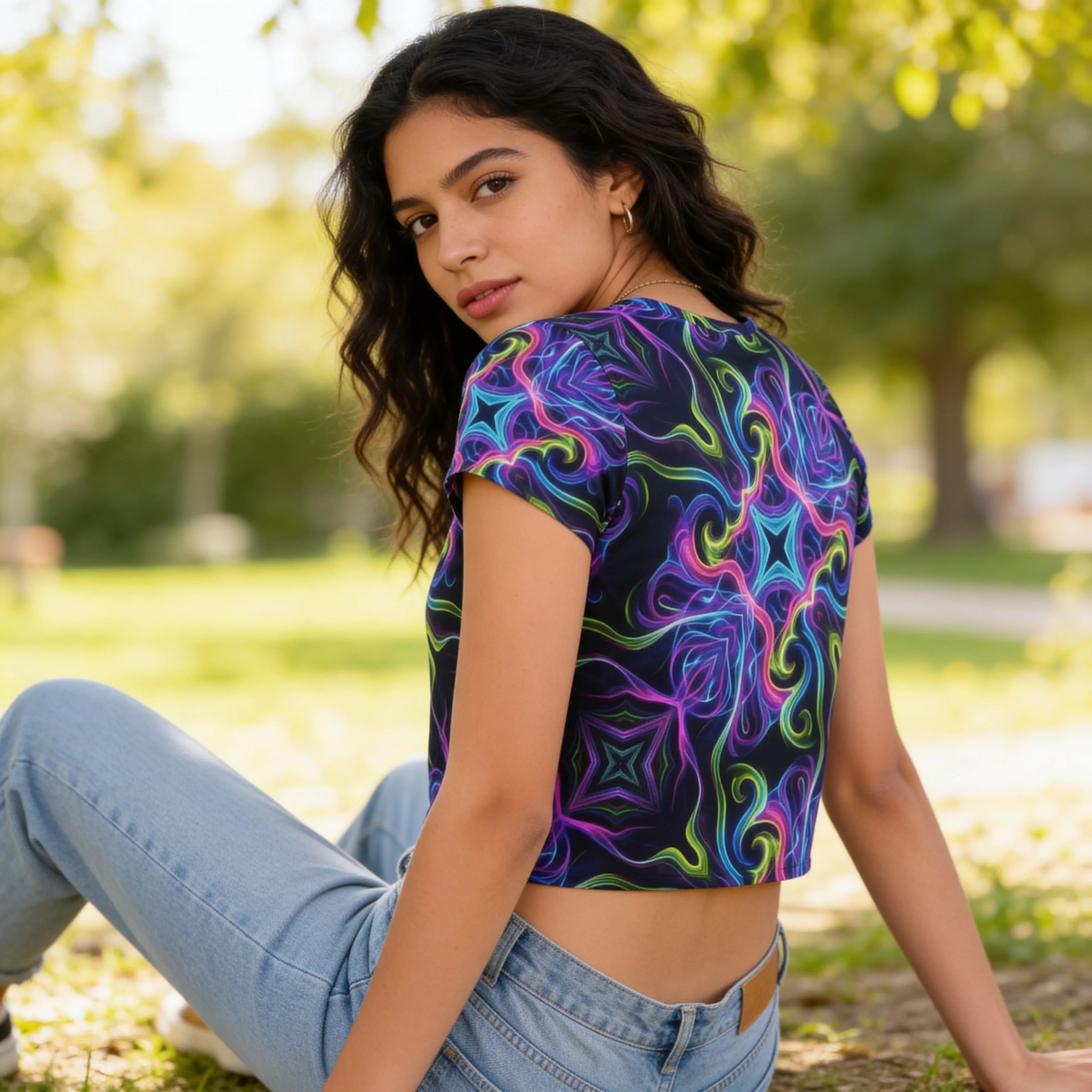 Neon Kaleidoscope Crop Tee