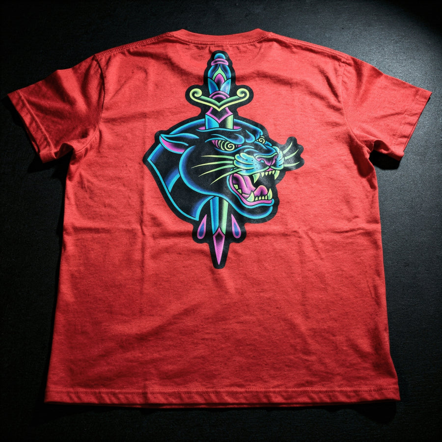 Neon Trad Panther unisex graphic T-shirt by Mad Lad Designs