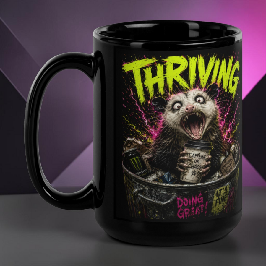 Thriving black glossy coffee mug by Mad Lad Designs
