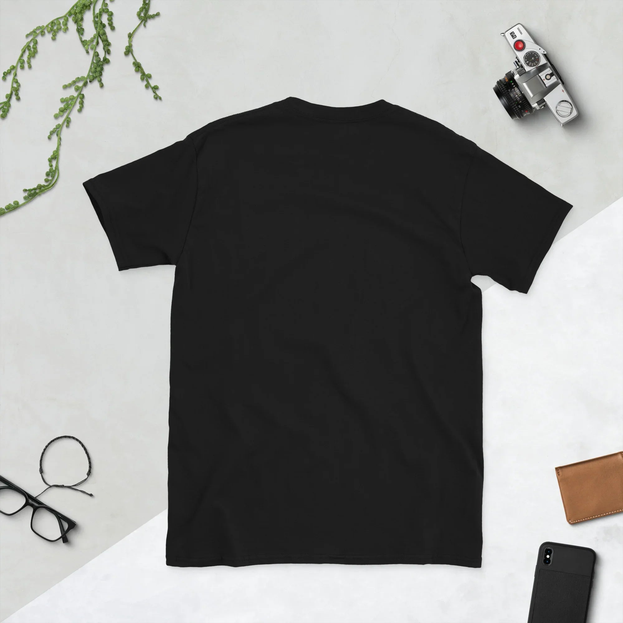 Black unisex softstyle t-shirt flat lay, Mad Lad Designs streetwear, back view