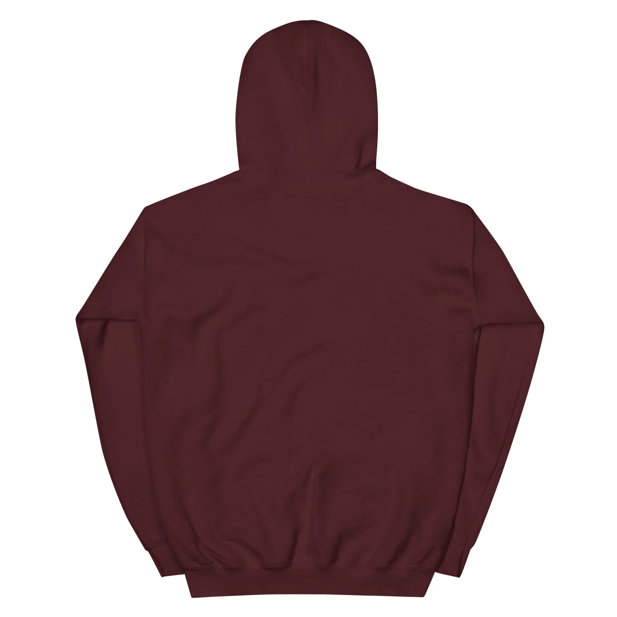 Unisex maroon hoodie back view, vibrant streetwear by Mad Lad Designs