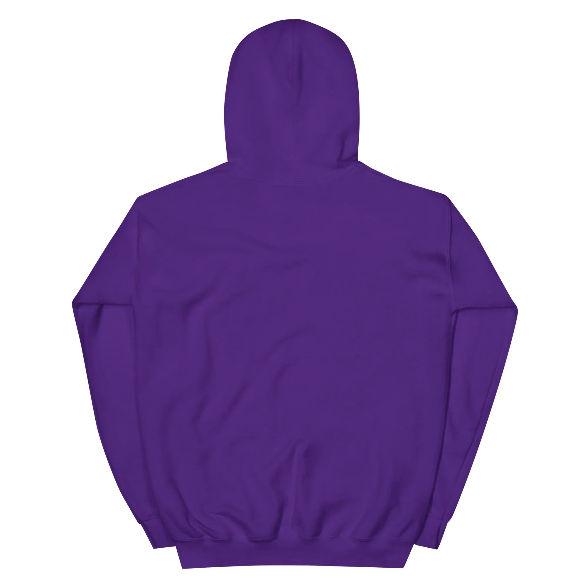 Unisex purple hoodie back view, vibrant streetwear, Mad Lad Designs