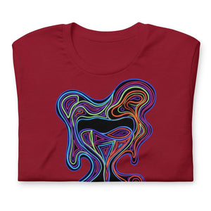 Cardinal red unisex staple t-shirt featuring a vibrant psychedelic neon abstract bear face design